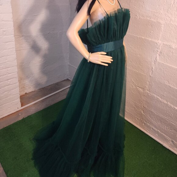 City Studio Emerald Green Spaghetti Strap Ruffle Long Ball Gown Juniors Size 17 - Picture 2 of 9